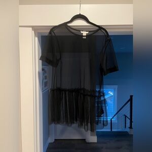H&M Black Mesh Shirt with Ruffle Details | Size Small